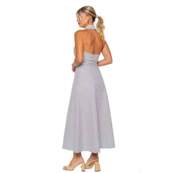halter neck open back maxi dress Fluid Backless Halter Maxi Dress with Slit Detail